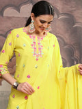 Vishudh Women Yellow Embroidered Kurta With Sharara And Dupatta - Yellow - Image 1