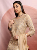 Vishudh Women Beige Embroidered Kurta With Sharara And Dupatta - Beige - Image 1