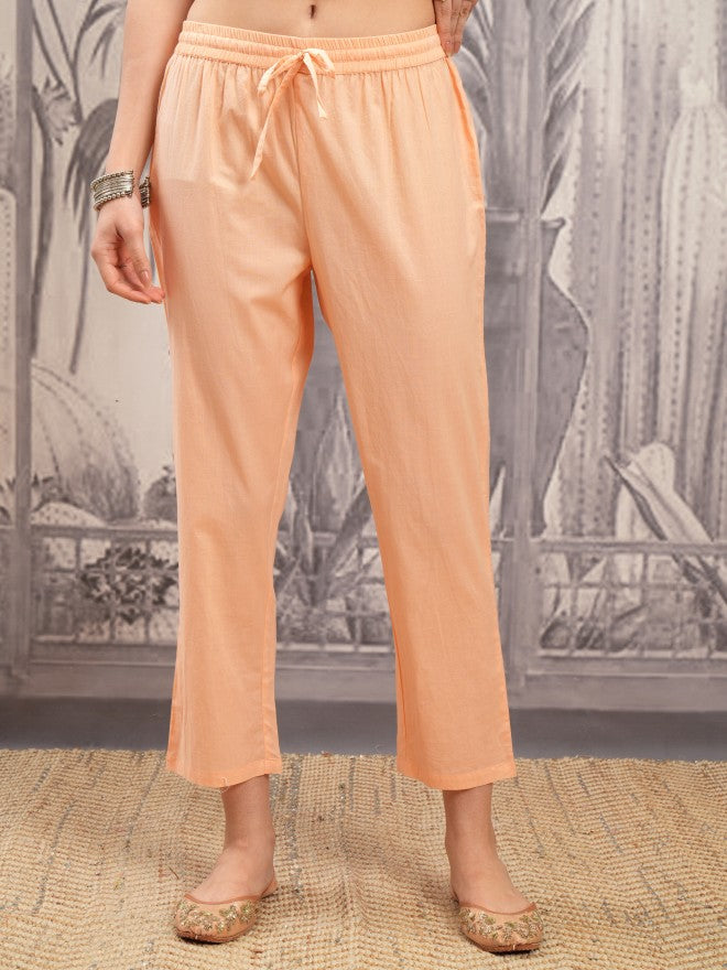 Vishudh Women Orange Embroidered Kurta With Trouser And Dupatta - Orange - Image 8