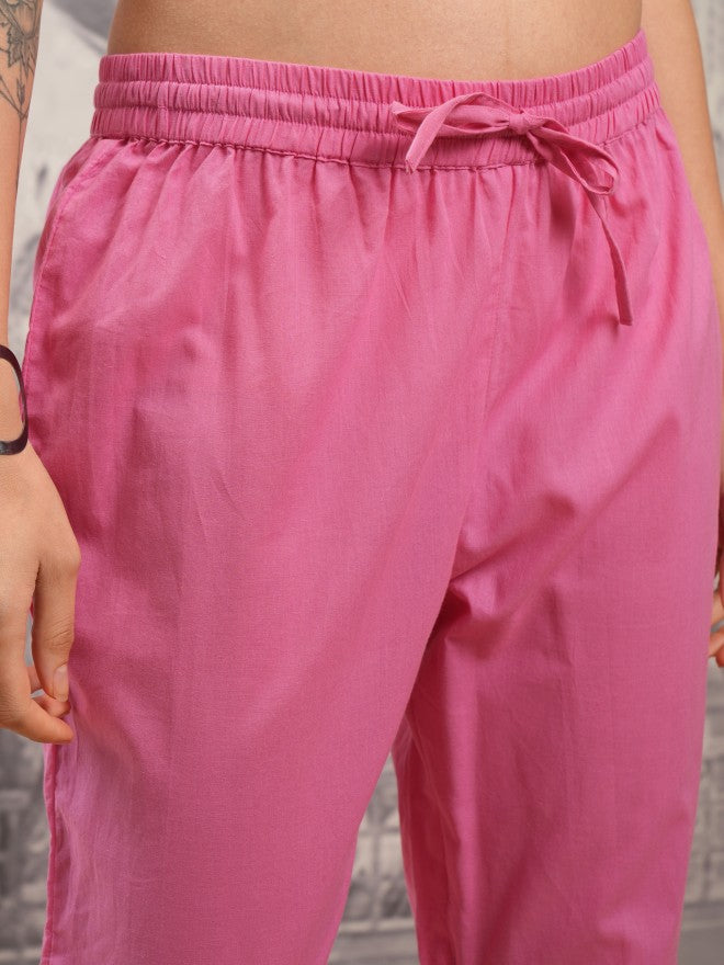 Vishudh Women Pink Embroidered Kurta With Trouser And Dupatta - Pink - Image 7