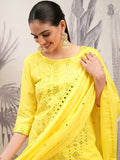 Vishudh Women Yellow Embroidered Kurta With Trouser And Dupatta - Yellow - Image 1