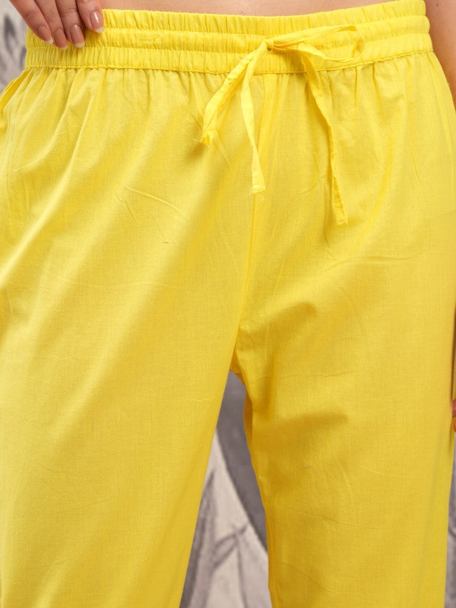 Vishudh Women Yellow Embroidered Kurta With Trouser And Dupatta - Yellow - Image 7