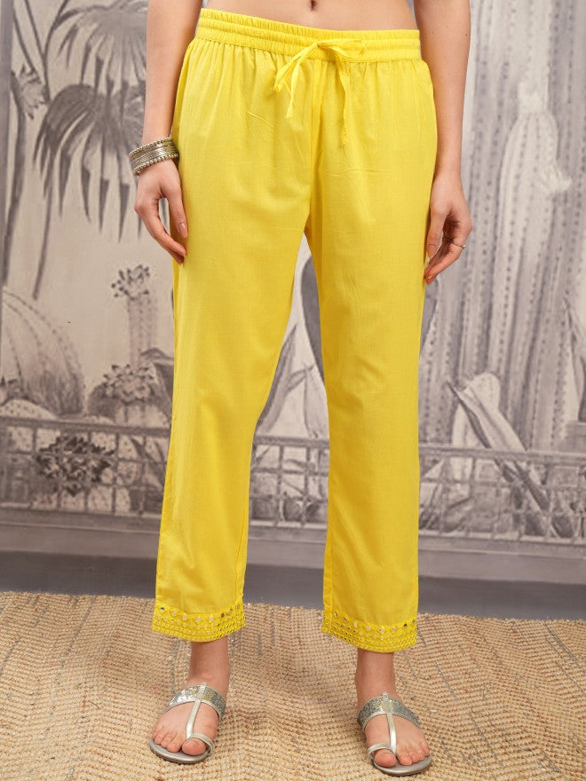 Vishudh Women Yellow Embroidered Kurta With Trouser And Dupatta - Yellow - Image 8