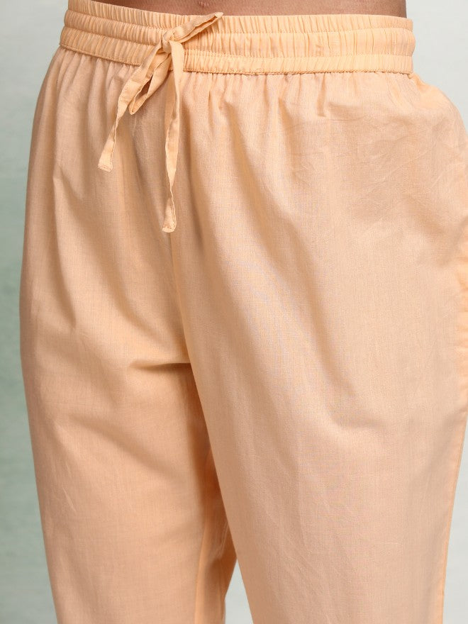 Vishudh Women Peach Embroidered Kurta With Trouser And Dupatta - Peach - Image 7