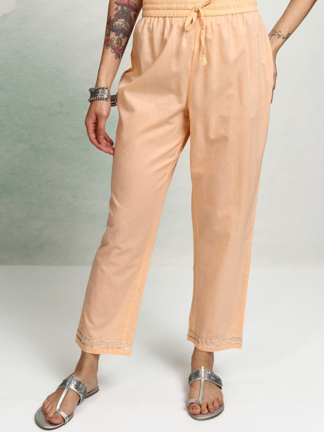 Vishudh Women Peach Embroidered Kurta With Trouser And Dupatta - Peach - Image 8
