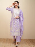 Vishudh Women Lavender Embroidered Kurta With Trouser And Dupatta - Lavender - Image 1