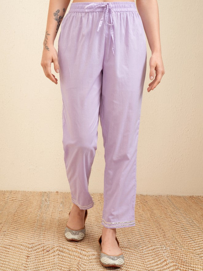 Vishudh Women Lavender Embroidered Kurta With Trouser And Dupatta - Lavender - Image 7