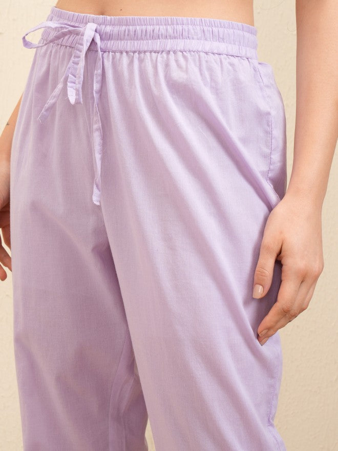 Vishudh Women Lavender Embroidered Kurta With Trouser And Dupatta - Lavender - Image 8