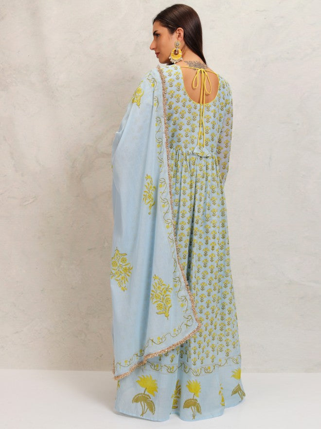 Vishudh Women Blue Printed Kurta With Trouser And Dupatta - Blue - Image 3