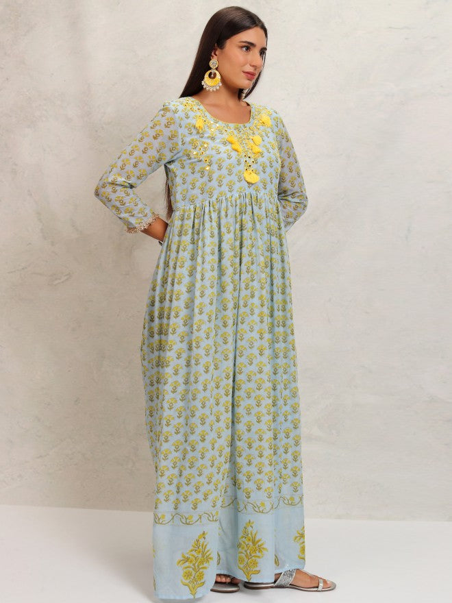 Vishudh Women Blue Printed Kurta With Trouser And Dupatta - Blue - Image 6