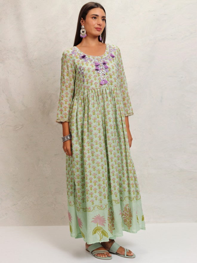 Vishudh Women Green Printed Kurta With Trouser And Dupatta - Green - Image 6