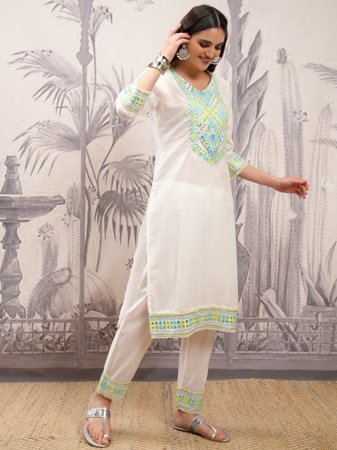 Vishudh Women White Embroidered Kurta With Trouser And Dupatta - White - Image 6