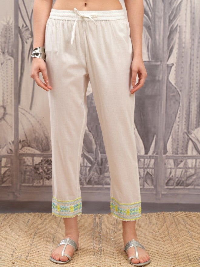 Vishudh Women White Embroidered Kurta With Trouser And Dupatta - White - Image 7