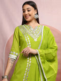Vishudh Women Green Embroidered Kurta With Trouser And Dupatta - Green - Image 1