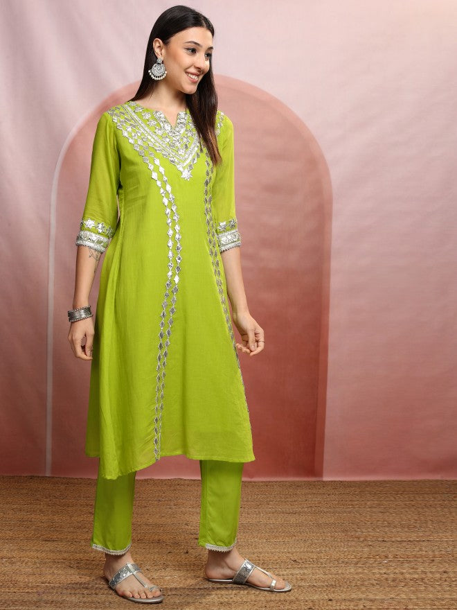Vishudh Women Green Embroidered Kurta With Trouser And Dupatta - Green - Image 6