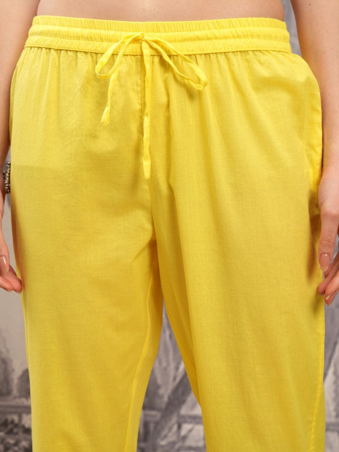 Vishudh Women Yellow Embroidered Kurta With Trouser And Dupatta - Yellow - Image 7