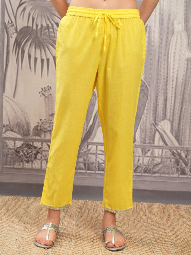 Vishudh Women Yellow Embroidered Kurta With Trouser And Dupatta - Yellow - Image 8