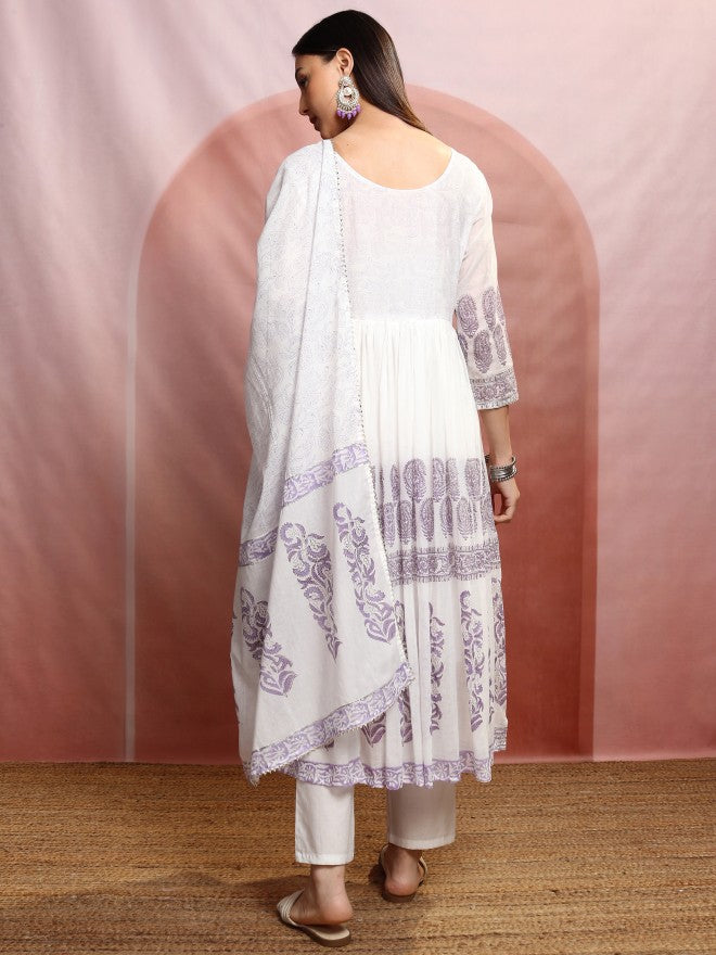 Vishudh Women White Embroidered Kurta With Trouser And Dupatta - White - Image 3