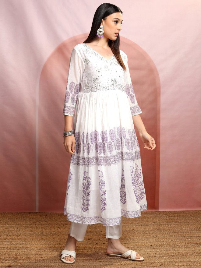 Vishudh Women White Embroidered Kurta With Trouser And Dupatta - White - Image 6