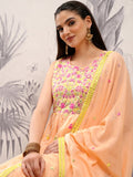 Vishudh Women Orange Embroidered Kurta With Trouser And Dupatta - Orange - Image 1