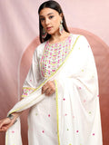 Vishudh Women White Embroidered Kurta With Trouser And Dupatta - White - Image 1