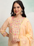 Vishudh Women Pink Embroidered Kurta With Trouser And Dupatta - Pink - Image 1