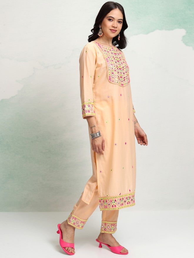 Vishudh Women Pink Embroidered Kurta With Trouser And Dupatta - Pink - Image 6