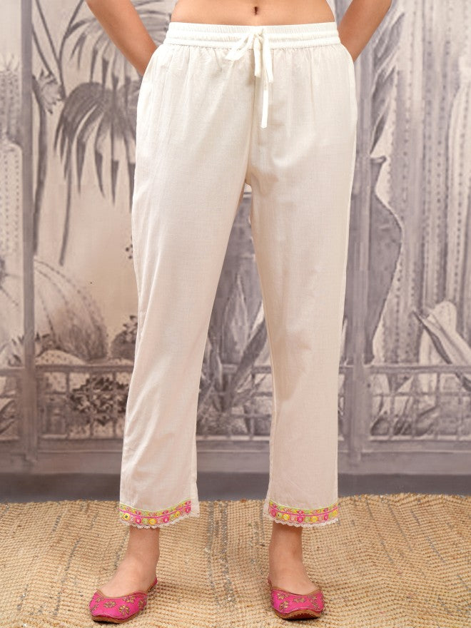 Vishudh Women White Embroidered Kurta With Trouser And Dupatta - White - Image 7