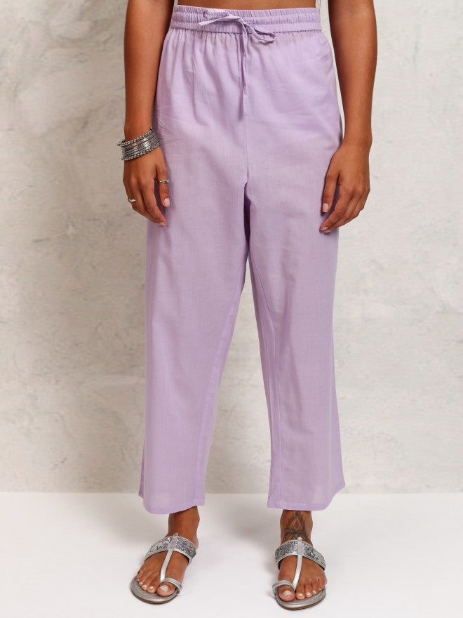 Vishudh Women Lavender Embroidered Kurta With Trouser And Dupatta - Lavender - Image 7