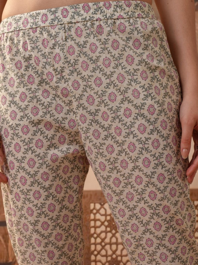 Vishudh Women Cream Printed Kurta With Trouser And Dupatta - Cream - Image 6