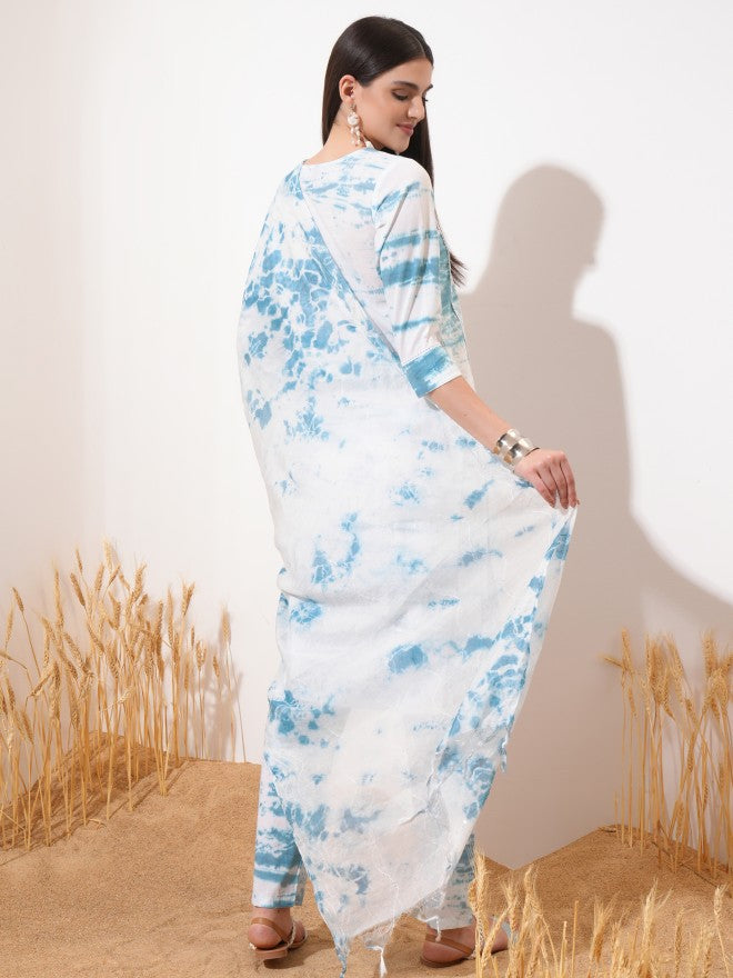 Vishudh Women Blue Embroidered Kurta With Trouser And Dupatta - Blue - Image 3