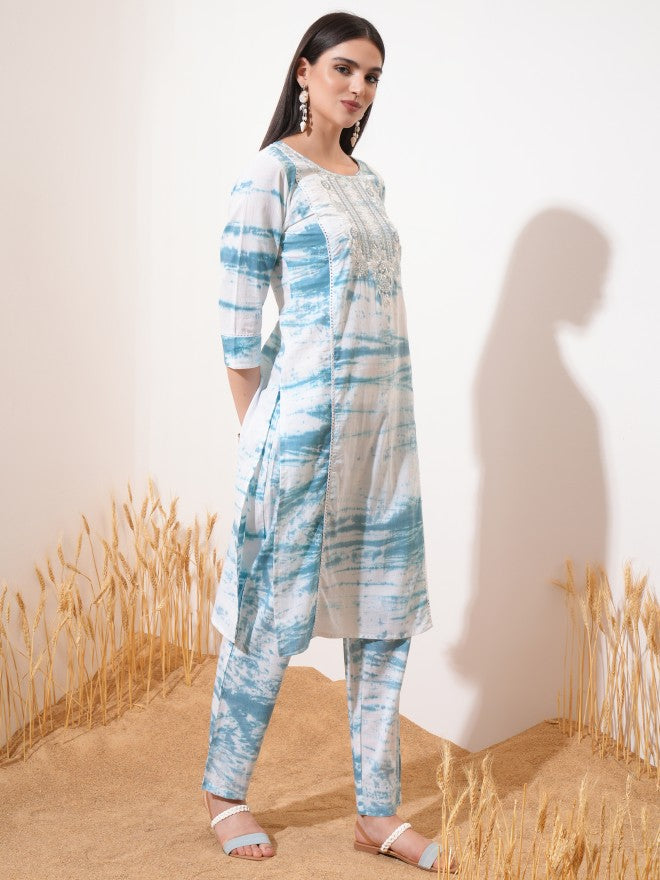 Vishudh Women Blue Embroidered Kurta With Trouser And Dupatta - Blue - Image 4