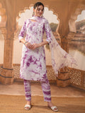 Vishudh Women Purple Embroidered Kurta With Trouser And Dupatta - Purple - Image 1