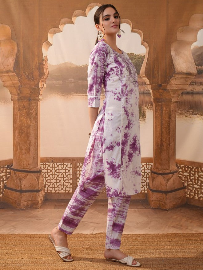 Vishudh Women Purple Embroidered Kurta With Trouser And Dupatta - Purple - Image 4