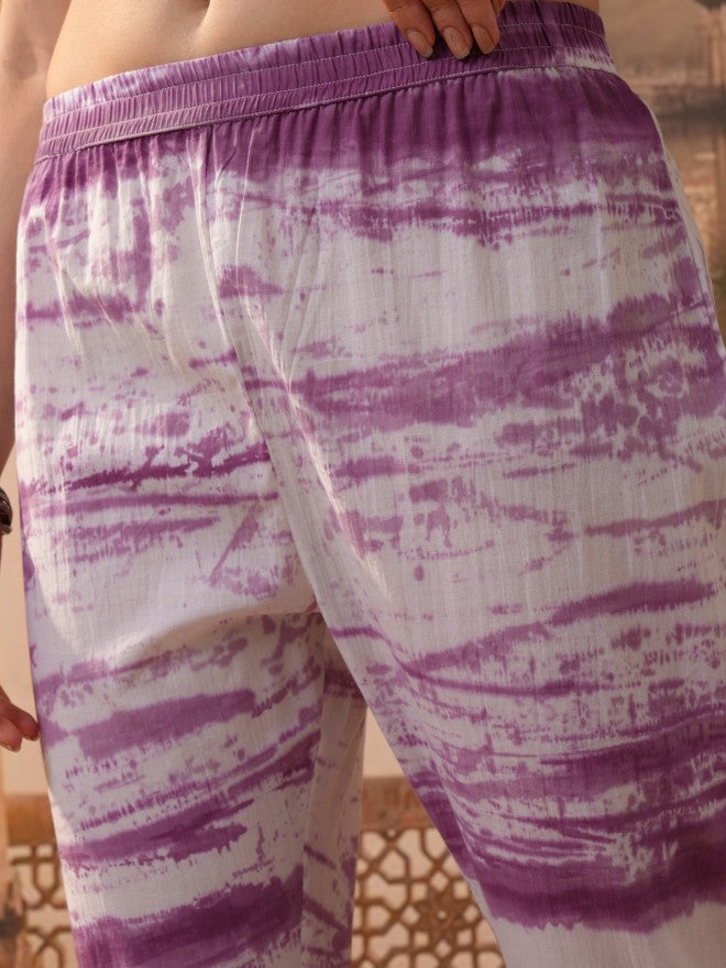 Vishudh Women Purple Embroidered Kurta With Trouser And Dupatta - Purple - Image 6