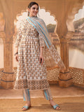 Vishudh Women Brown Printed Kurta With Trousers And Dupatta - Brown - Image 1