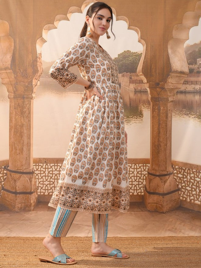 Vishudh Women Brown Printed Kurta With Trousers And Dupatta - Brown - Image 4
