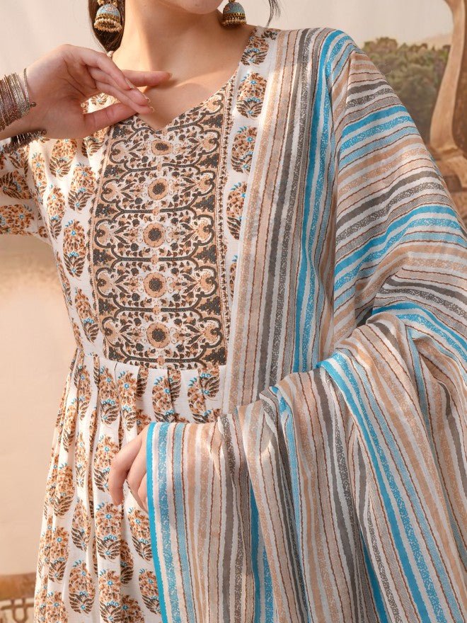 Vishudh Women Brown Printed Kurta With Trousers And Dupatta - Brown - Image 5