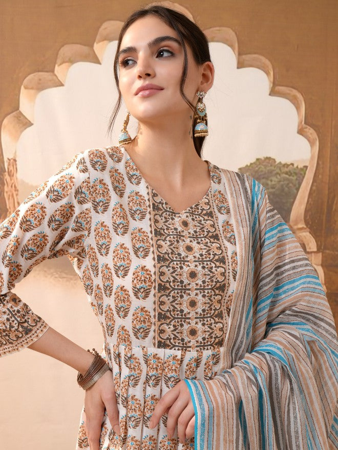 Vishudh Women Brown Printed Kurta With Trousers And Dupatta - Brown - Image 8