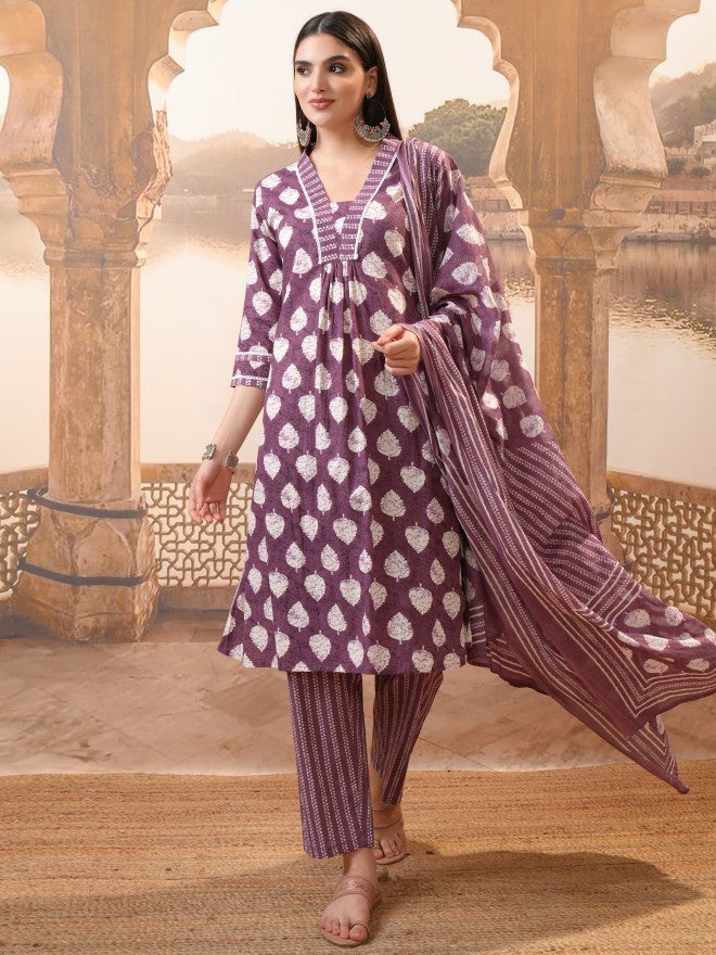 Vishudh Women Maroon Printed Kurta With Trouser And Dupatta - Maroon - Image 1