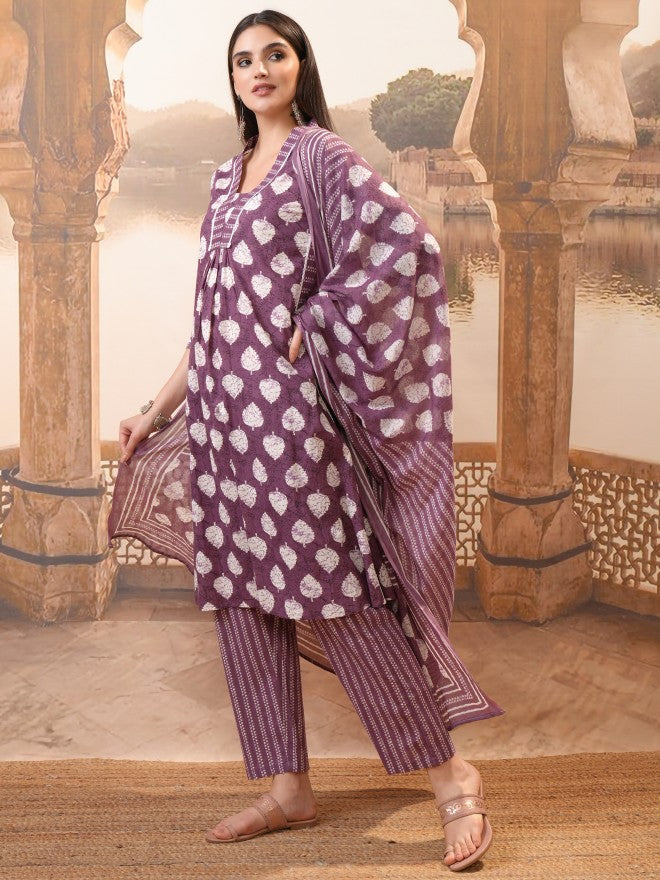 Vishudh Women Maroon Printed Kurta With Trouser And Dupatta - Maroon - Image 2