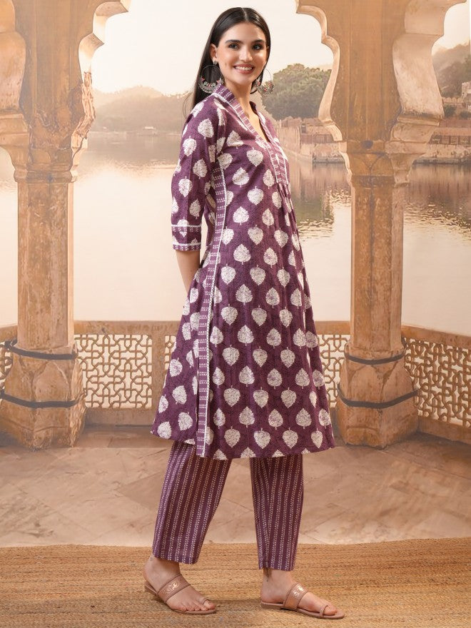 Vishudh Women Maroon Printed Kurta With Trouser And Dupatta - Maroon - Image 4