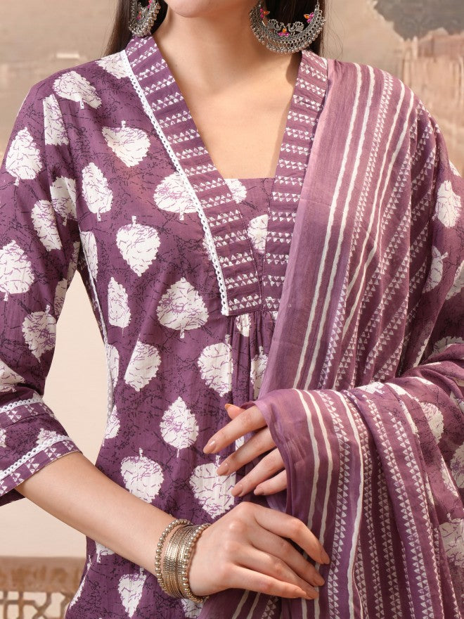 Vishudh Women Maroon Printed Kurta With Trouser And Dupatta - Maroon - Image 5