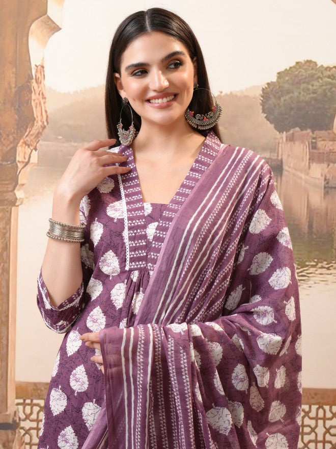 Vishudh Women Maroon Printed Kurta With Trouser And Dupatta - Maroon - Image 8