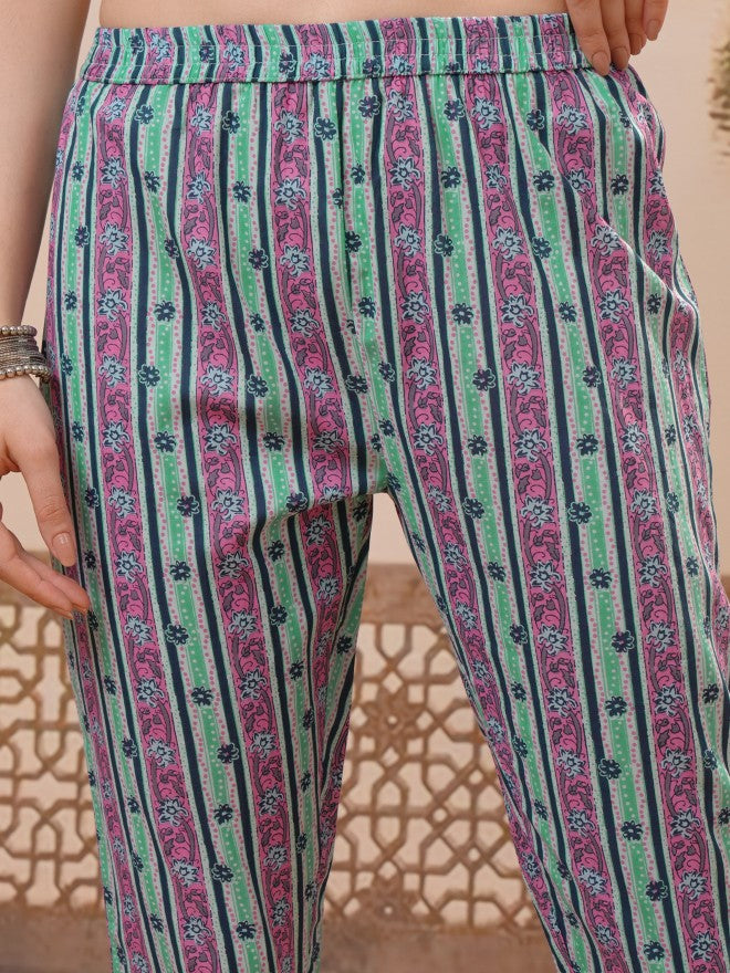 Vishudh Women Green Printed Kurta With Trousers & Dupatta - Green - Image 6