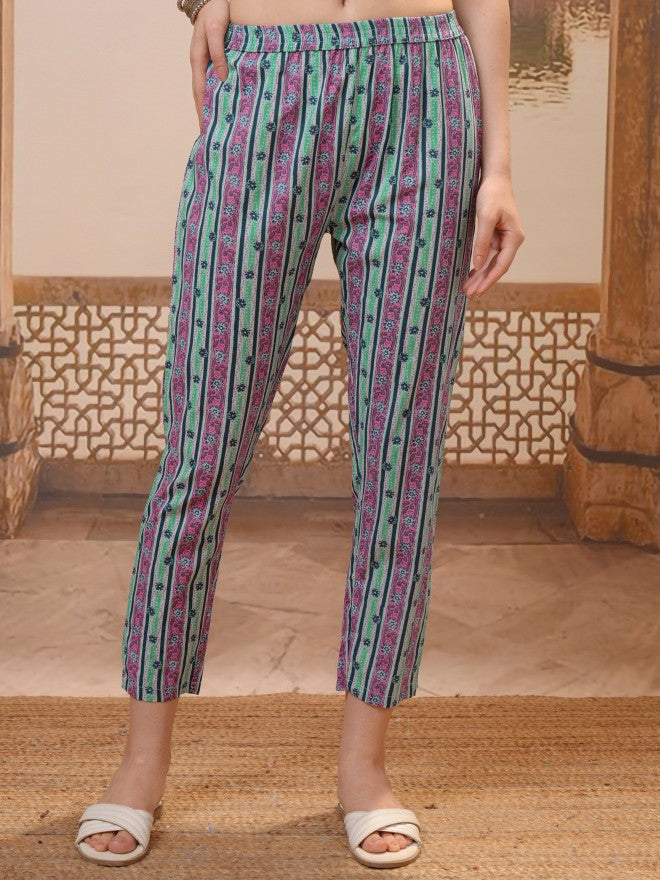 Vishudh Women Green Printed Kurta With Trousers & Dupatta - Green - Image 7
