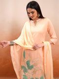 Vishudh Women Peach Embroidered Kurta With Trouser And Dupatta - Peach - Image 1