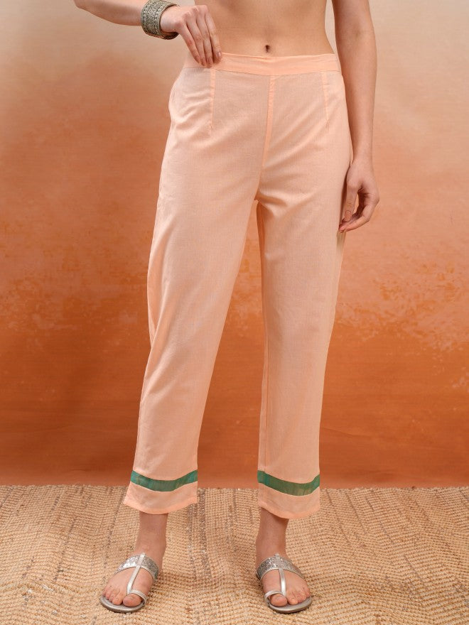 Vishudh Women Peach Embroidered Kurta With Trouser And Dupatta - Peach - Image 7