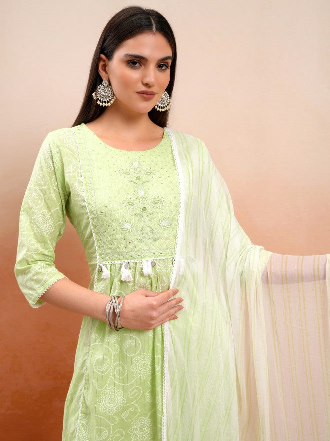 Vishudh Women Green Embroidered Kurta With Trouser And Dupatta - Green - Image 1