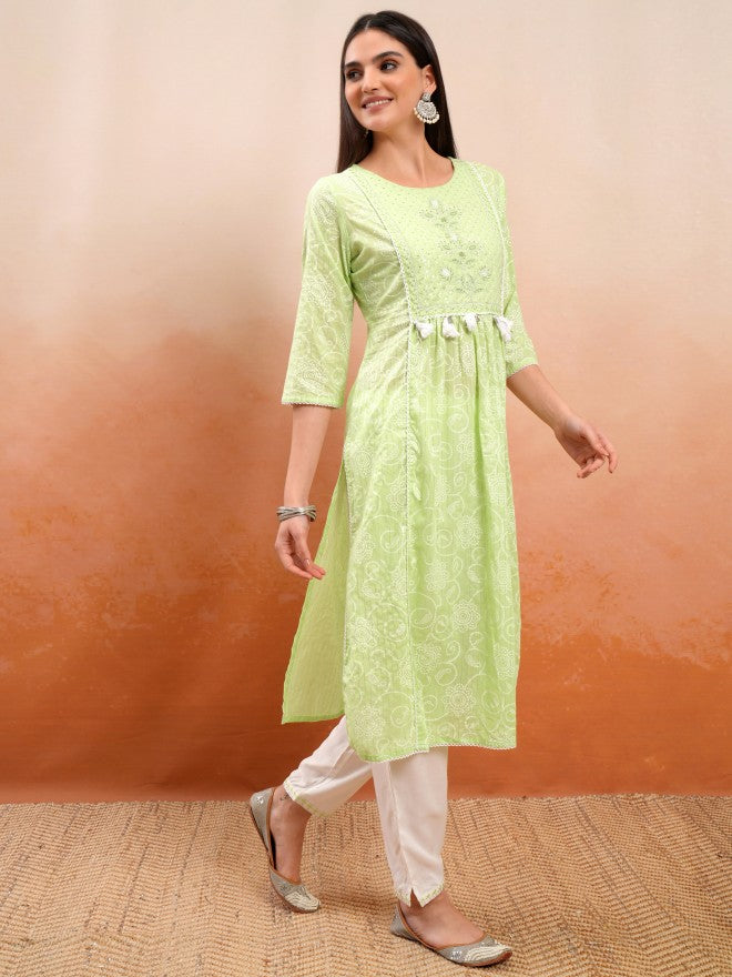 Vishudh Women Green Embroidered Kurta With Trouser And Dupatta - Green - Image 6
